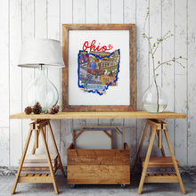 Load image into Gallery viewer, Ohio poster wall art, Ohio Art prints, ohio map print wall decor, ohio wall art, ohio Columbus map