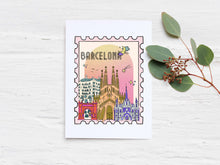 Load image into Gallery viewer, Barcelona Spain Wall Art Print, Barcelona Poster, Spain art Print, Barcelona stamp art print, Spanish Travel Decor, Travelers gift, Affiche