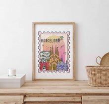 Load image into Gallery viewer, Barcelona Spain Wall Art Print, Barcelona Poster, Spain art Print, Barcelona stamp art print, Spanish Travel Decor, Travelers gift, Affiche