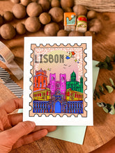 Load image into Gallery viewer, Lisbon greeting card, lisbon postcard, travel postcard greeting card, Lisbon, Portugal gift, Portugal greeting card