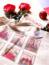 Load image into Gallery viewer, COLUMBUS, LONDON, BARCELONA, PARIS, ROME,AMSTERDAM STAMP TOTE BAG
