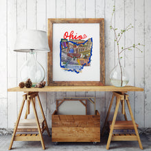 Load image into Gallery viewer, Ohio poster wall art, Ohio Art prints, ohio map print wall decor, ohio wall art, ohio Columbus map
