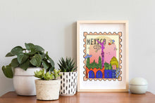 Load image into Gallery viewer, Mexico City Wall Art, Mexico Poster, Mexico City Print, Mexico City stamp art print, Mexican Travel Decor, Travelers gift
