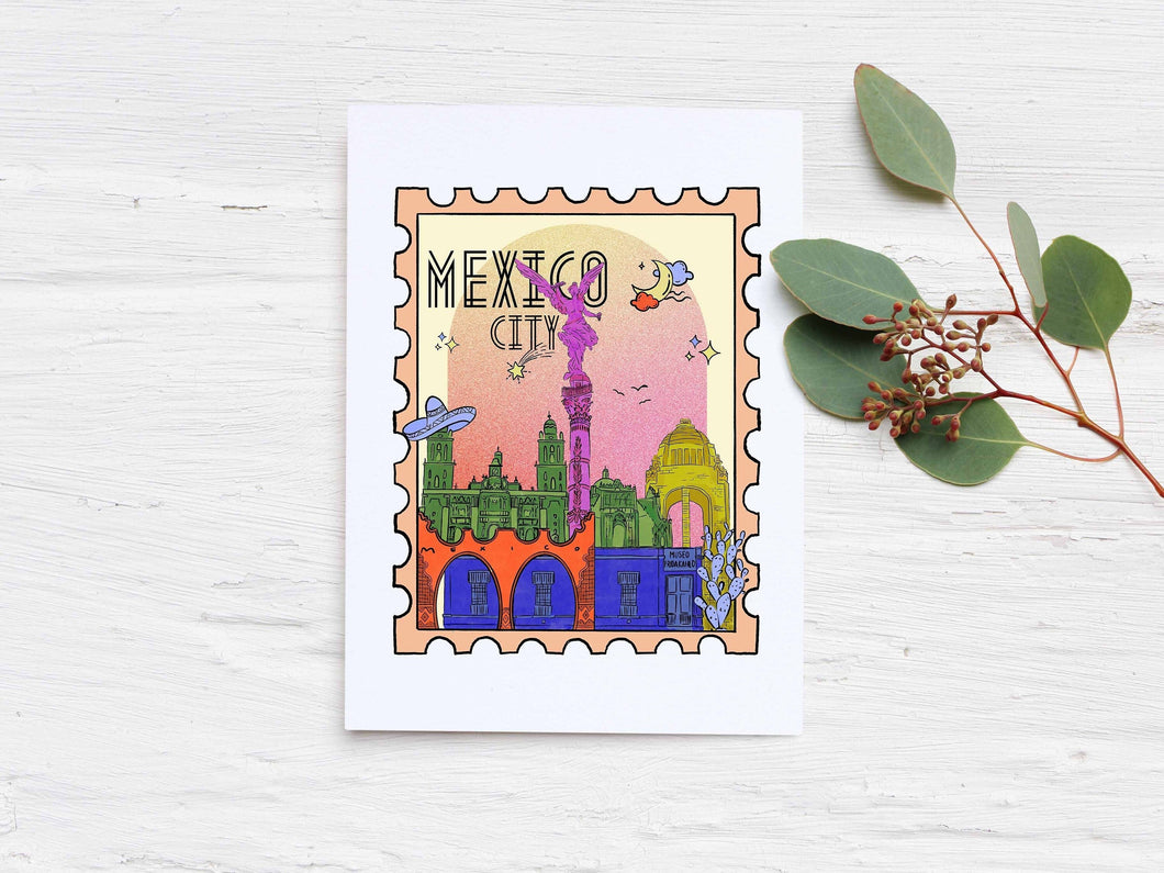 Mexico City Wall Art, Mexico Poster, Mexico City Print, Mexico City stamp art print, Mexican Travel Decor, Travelers gift