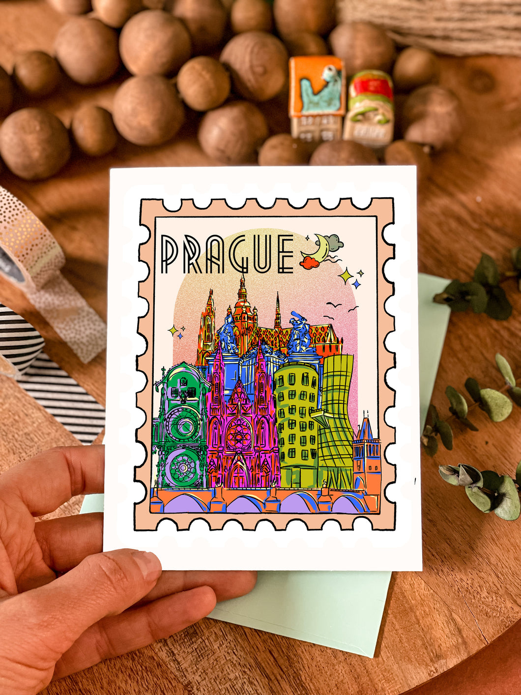 Prague greeting card, postcard, travel postcard greeting card, Prague, Czech Republic